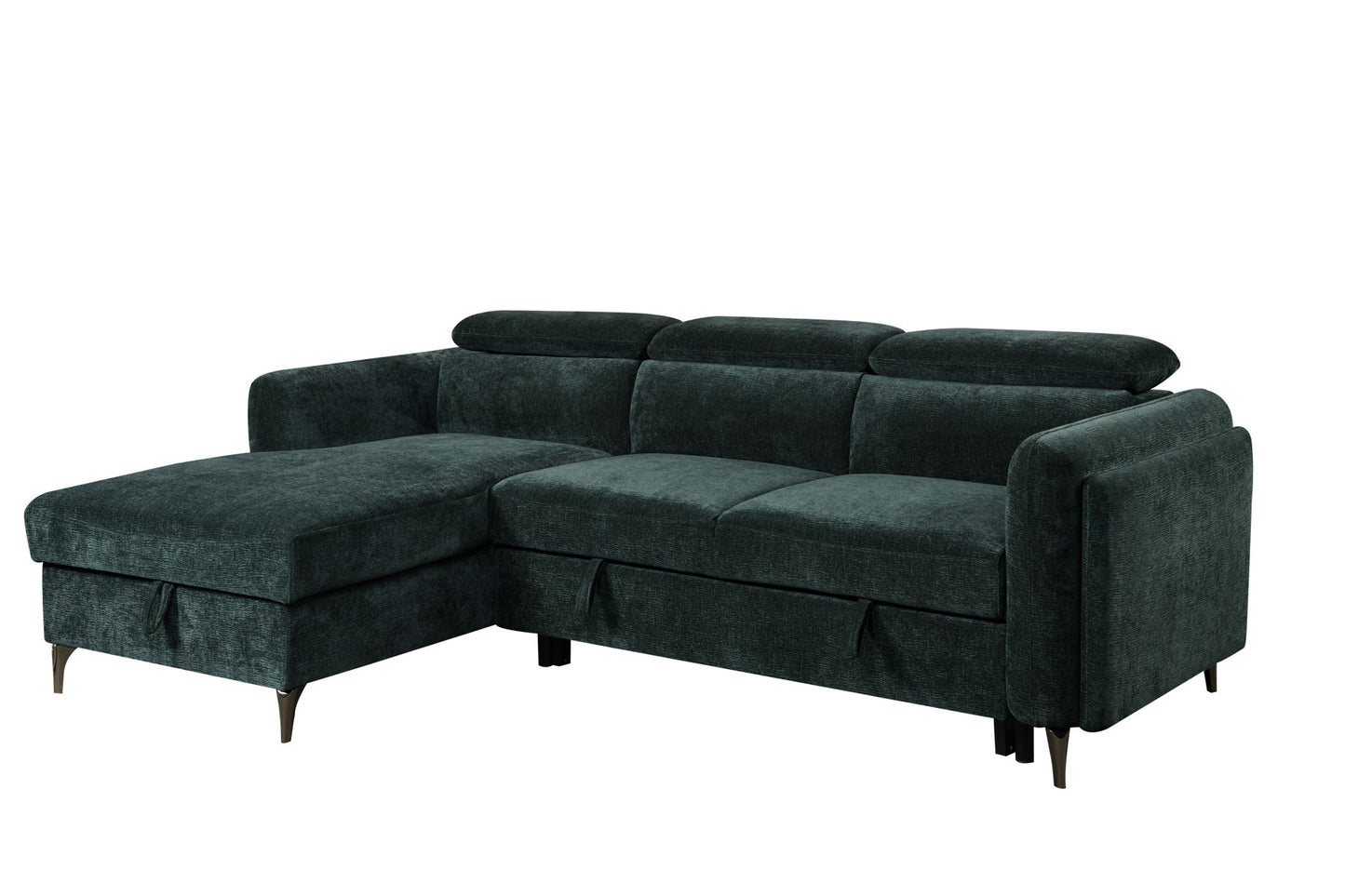 Zadok - Chenille Sectional Sofa With Sleeper & Storage - Green