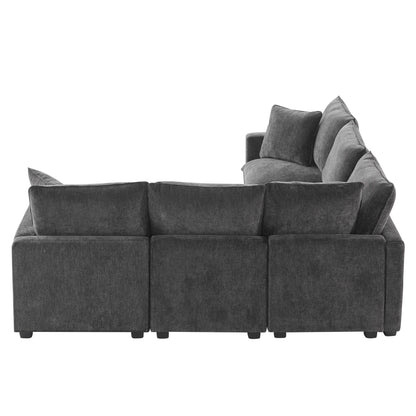 Modern L Shape Modular Sofa, 5 Seat Chenille Sectional Couch Set With 2 Pillows Included, Freely Combinable Indoor Funiture For Living Room, Apartment, Office