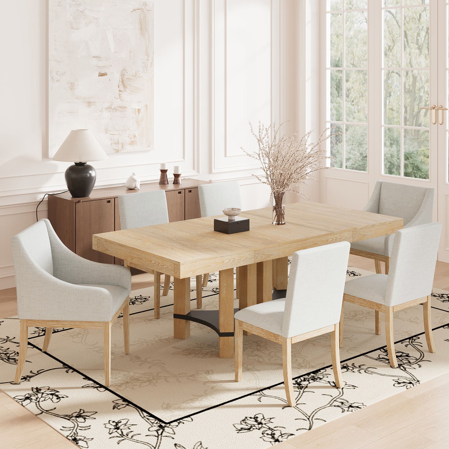 Topmax - 7 Piece Rustic Extendable Dining Table Set With Removable Leaf, 2 Arm Chairs And 4 Armless Chairs