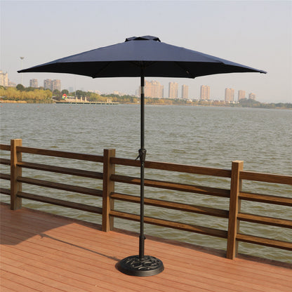 8.8' Outdoor Aluminum Patio Umbrella, Market Umbrella With 33 Pounds Round Resin Umbrella Base Lift