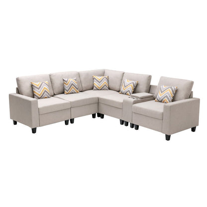 Nolan - Fabric 6 Piece Sectional Sofa With Pillows And Interchangeable Legs