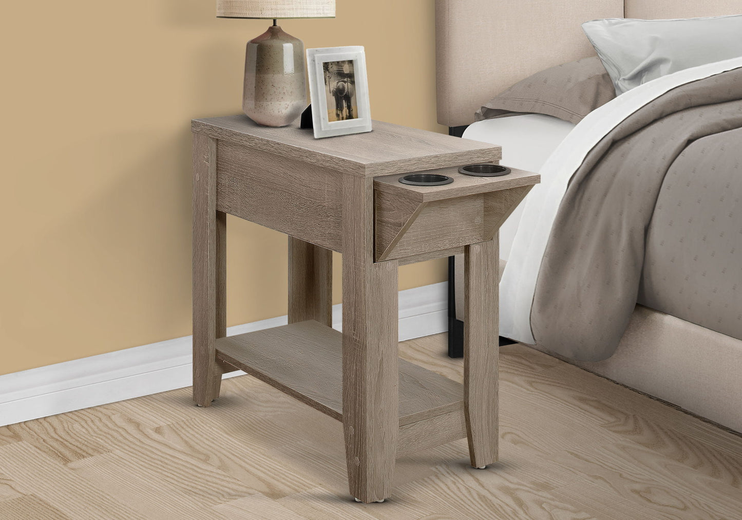 Accent Side Table, Storage, Lamp, Transitional Space-Saving Design