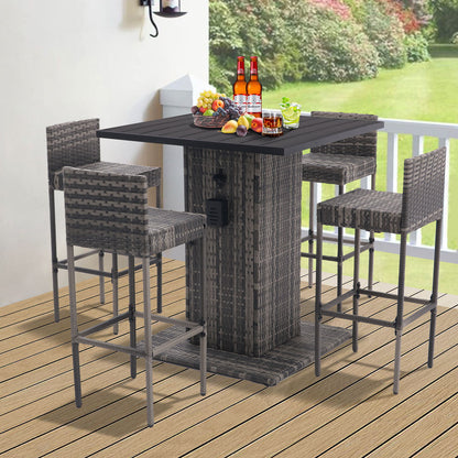 5 Piece Outdoor Conversation Bar Set, All Weather Patio Furniture With Metal Tabletop And Stools