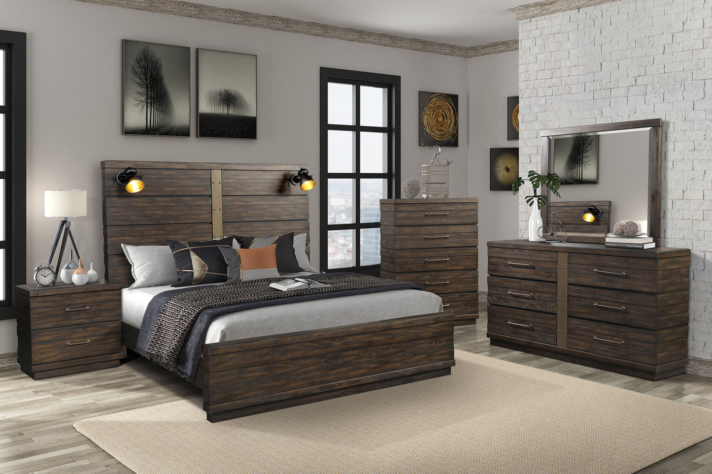 Industrial Farmhouse Designed 6 Drawer Dresser - Brown