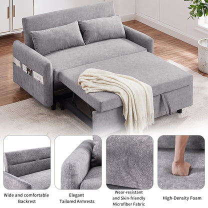 Pull Out Sleep Sofa Bed Loveseats Sofa Couch With Adjsutable Backrest, Storage Pockets, 2 Soft Pillows, USB Ports For Living Room, Bedroom, Apartment, Office