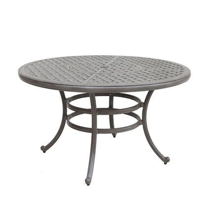 All-Weather And Durable 52" Round Cast Aluminum Round Dining Table With Umbrella Hole - Gray