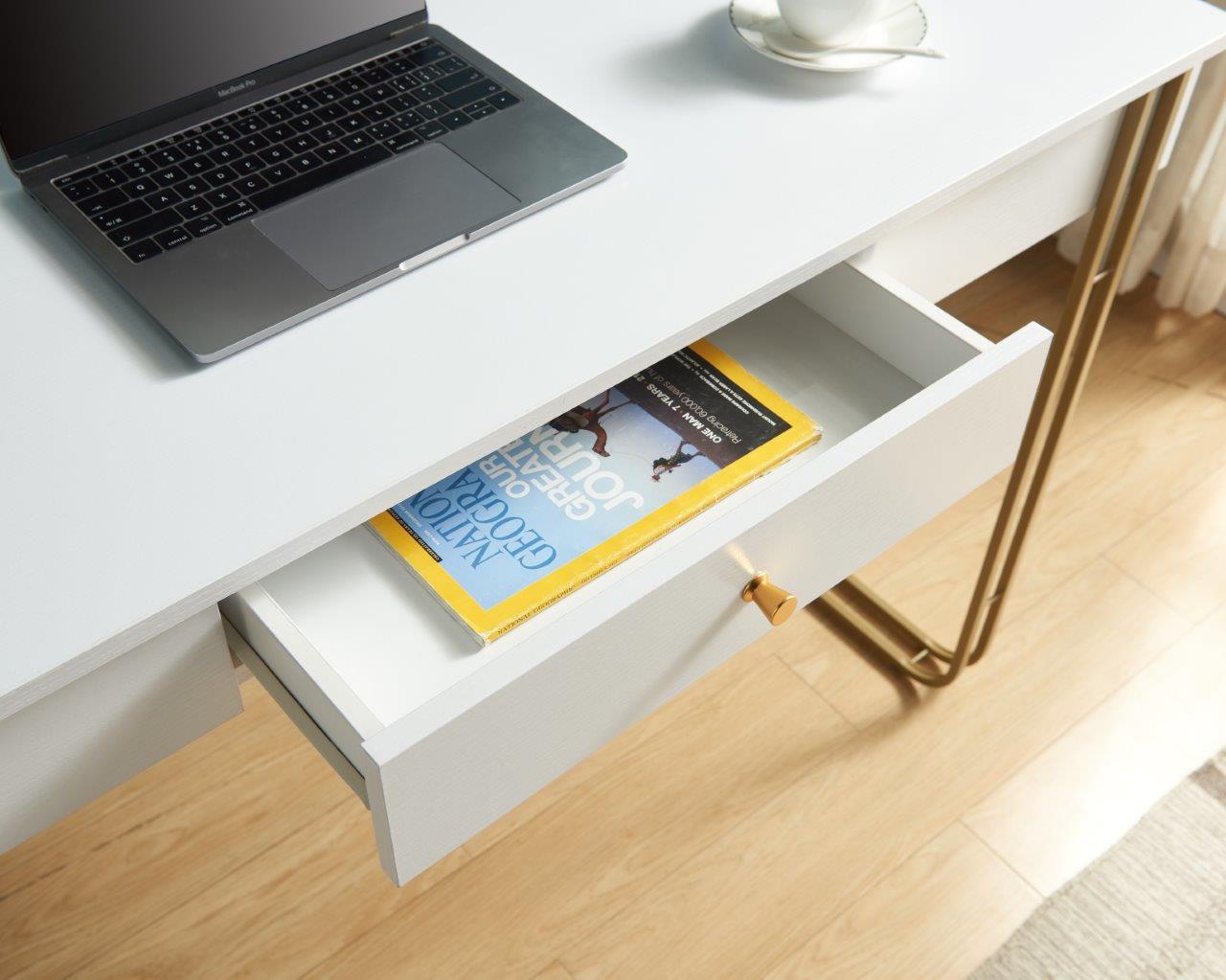 Computer Desk Writing Desk With One Drawer, Metal Legs And USB Outlet Port