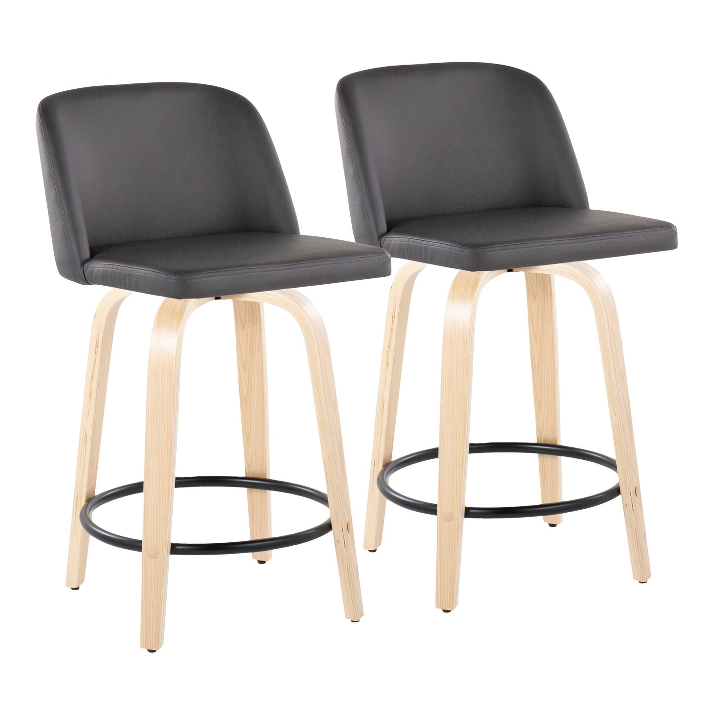 Toriano - Contemporary, Fixed Height Counter Stool With Swivel And Round Footrest (Set of 2)