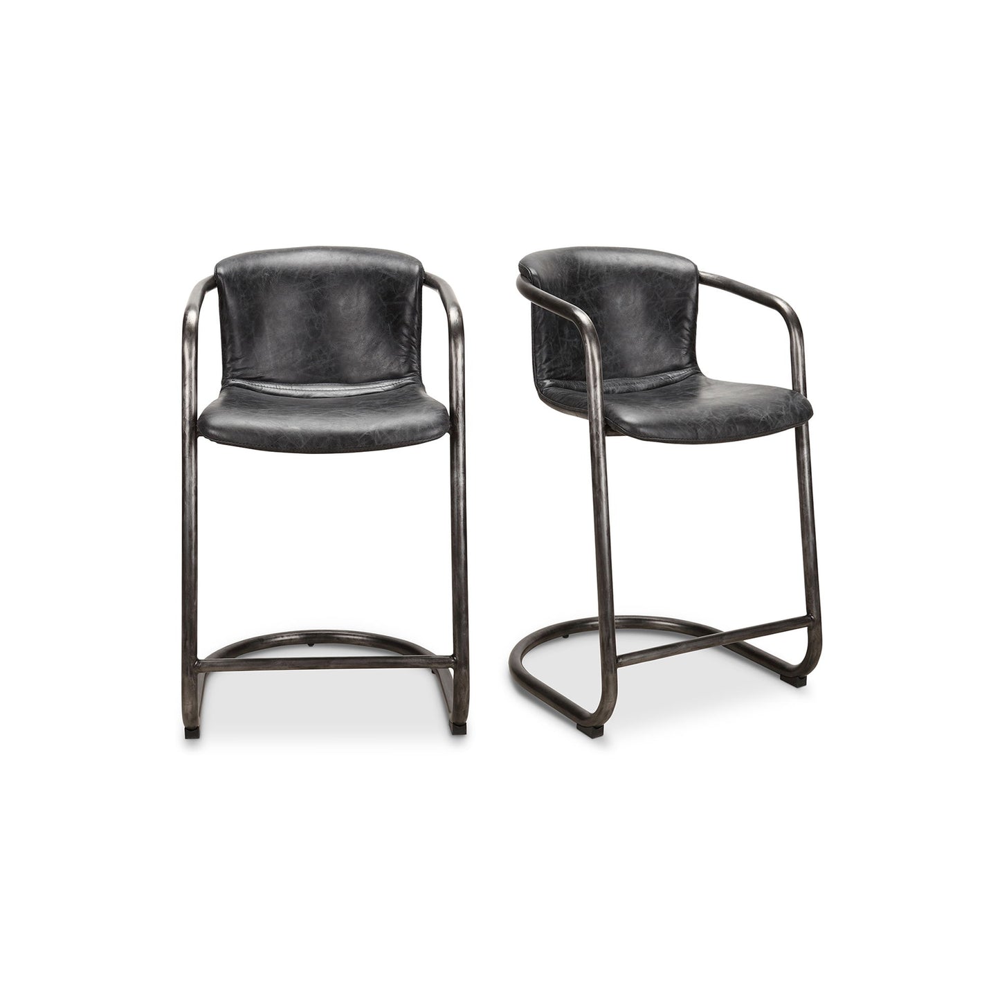 Freeman - Counter Stool Stool Leather (Set of 2) - Onyx Black