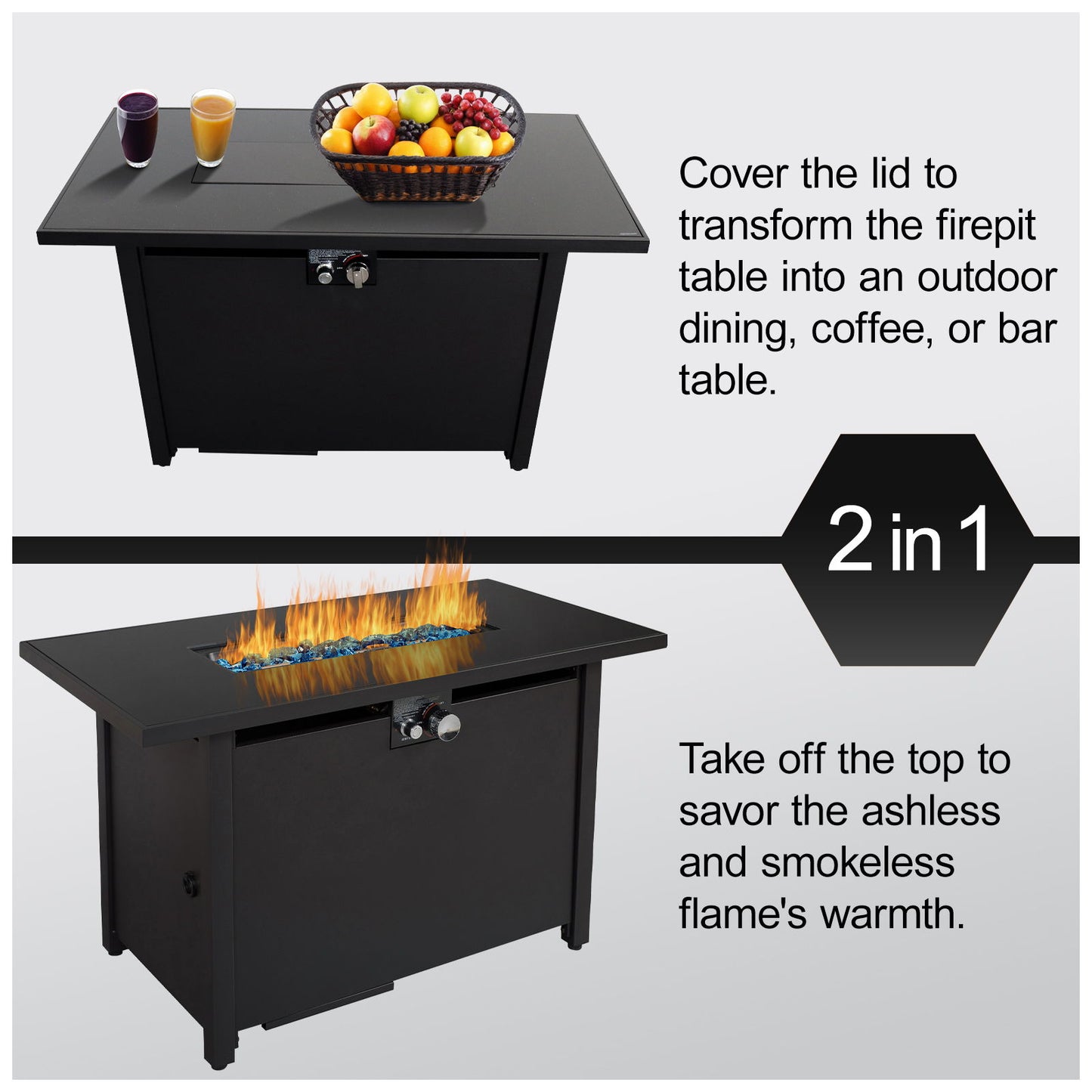 Outdoor Fire Pit Table With Lid High-Quality Materials - Black