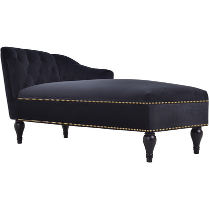 Velvet Chaise Lounge, Button Tufted Right Arm Facing Lounge Chair With Nailhead Trim For Living Room - Black