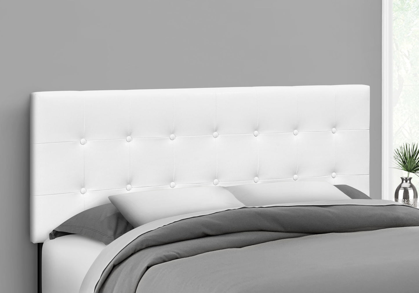 Queen Size Headboard Only Upholstered Leather Look - White