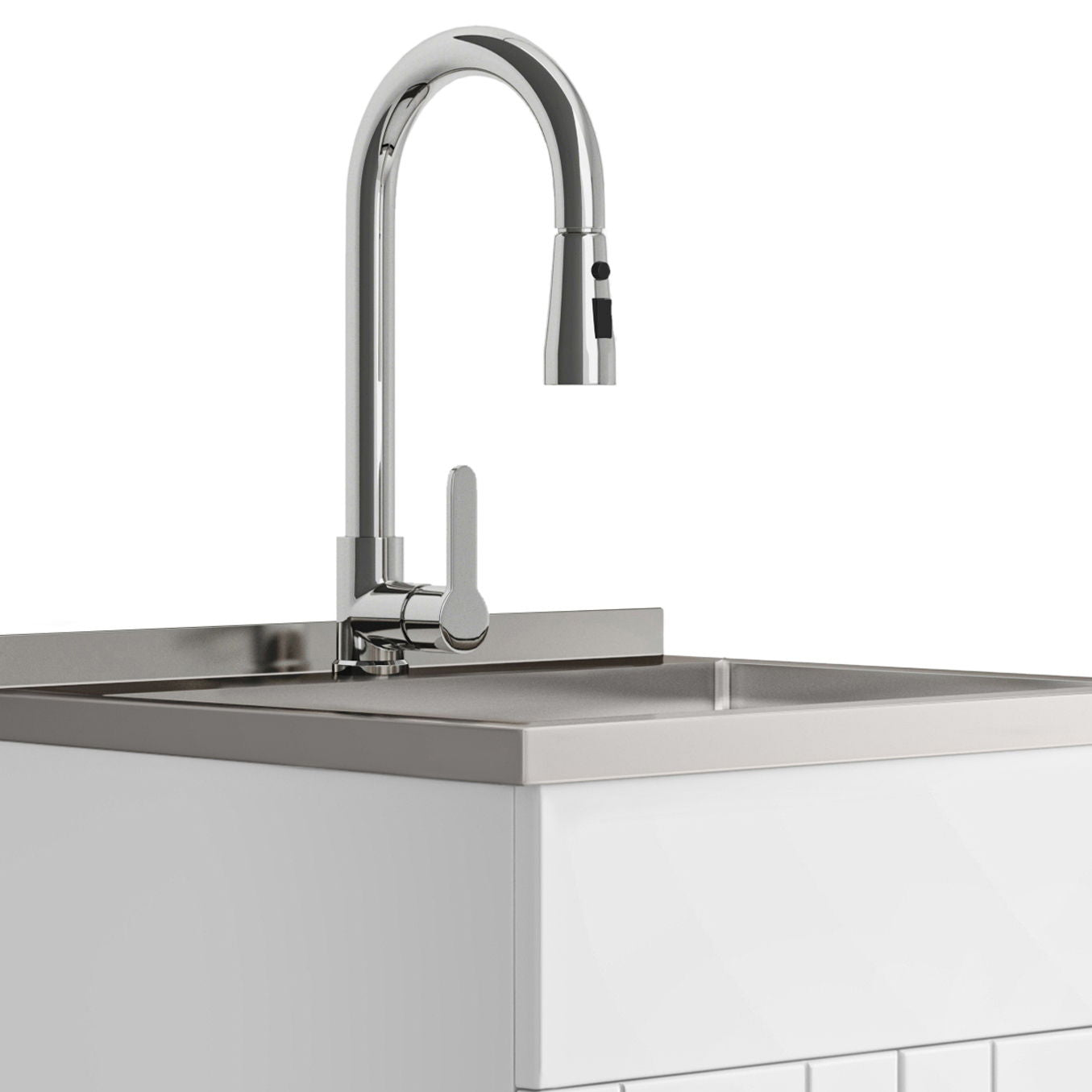 Shaker - Modern Wide, Laundry Cabinet With Faucet And Stainless Steel Sink