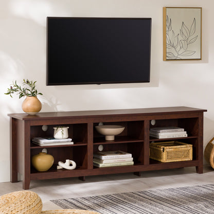 Modern Transitional 3 Shelf Open Storage 70" TV Stand For 80" TVs - Brown