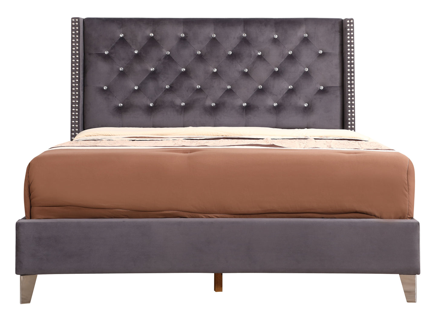 Upholstered Nailhead Trim Chic Bed