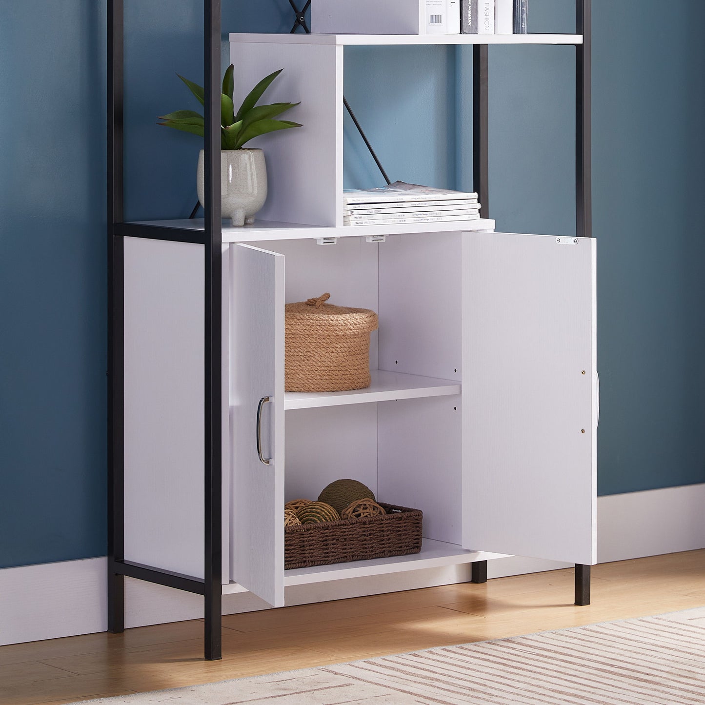 Modern Bookcase With Two Door Storage Cabinet With Two Shelves