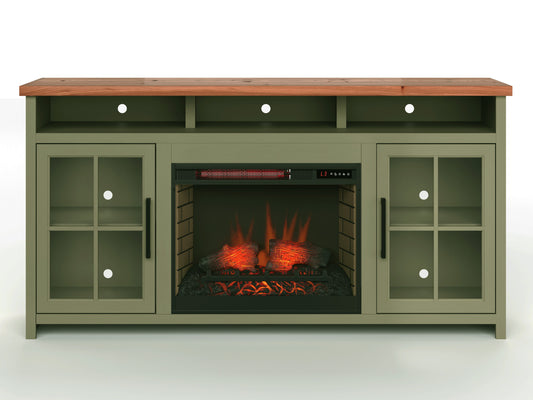 Vineyard - 74" Fireplace TV Stand Console For TVs Up To 85" - Sage Green And Fruitwood