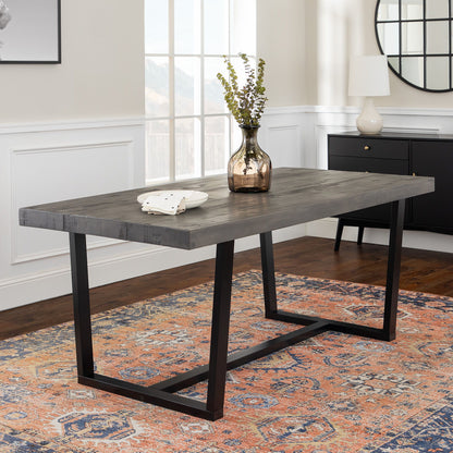 Modern Distressed Solid Wood And Metal Open Frame Dining Table