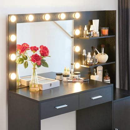 Vanity Desk With Mirror And Lights, 46.4In Dressing Table With 2 Large Drawer & Large Vertical Organizer, 3 Level Dresser & 3 Lighting Modes Adjustable Brightness, Suitable For Bedroom