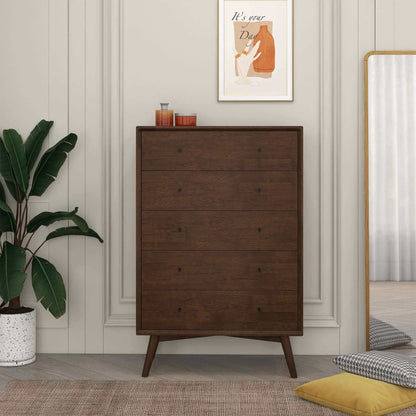 Caroline - Mid-Century Modern Dresser 5 Drawer - Dark Brown