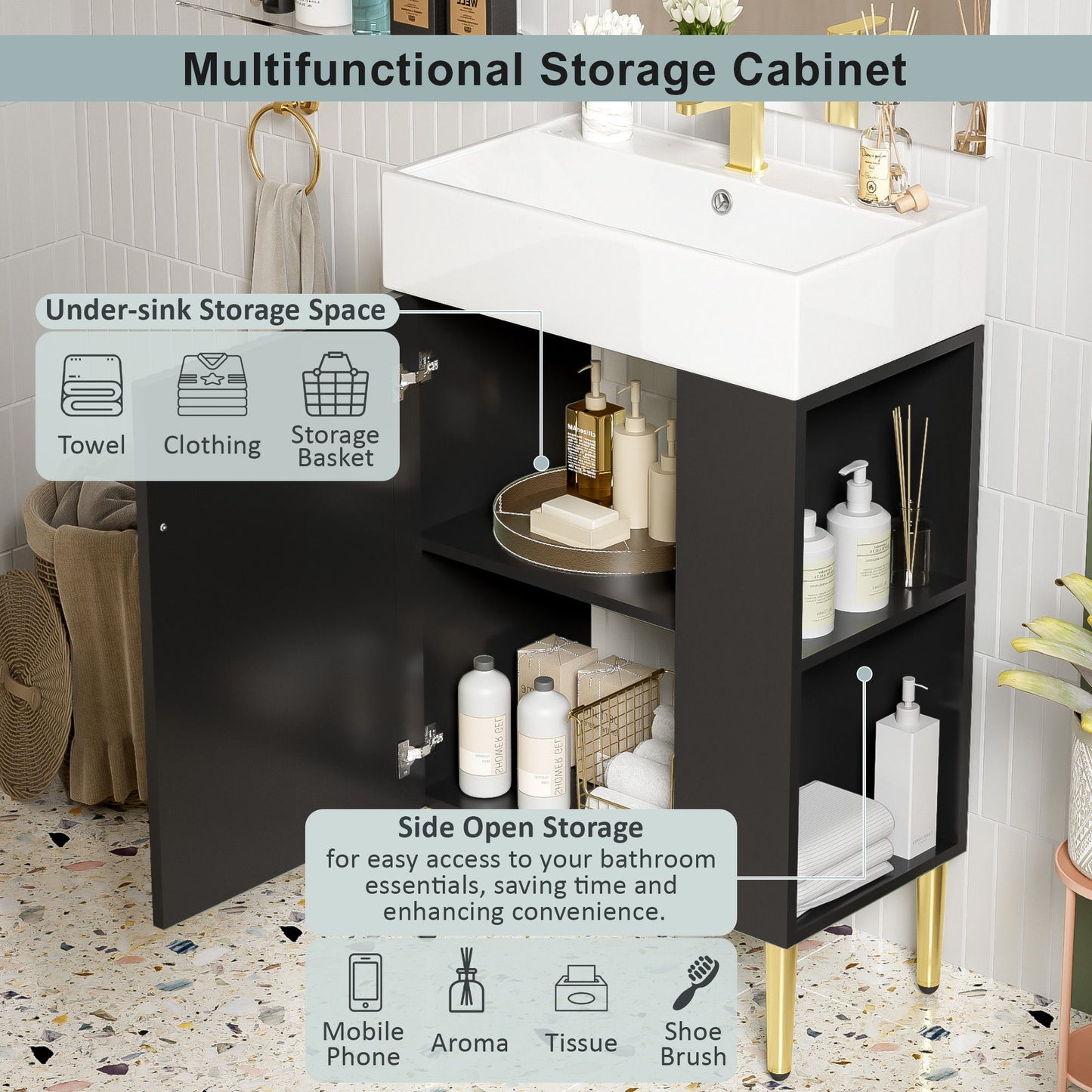 Bathroom Vanity, Combo Cabinet, Bathroom Storage Cabinet, Single Ceramic Sink