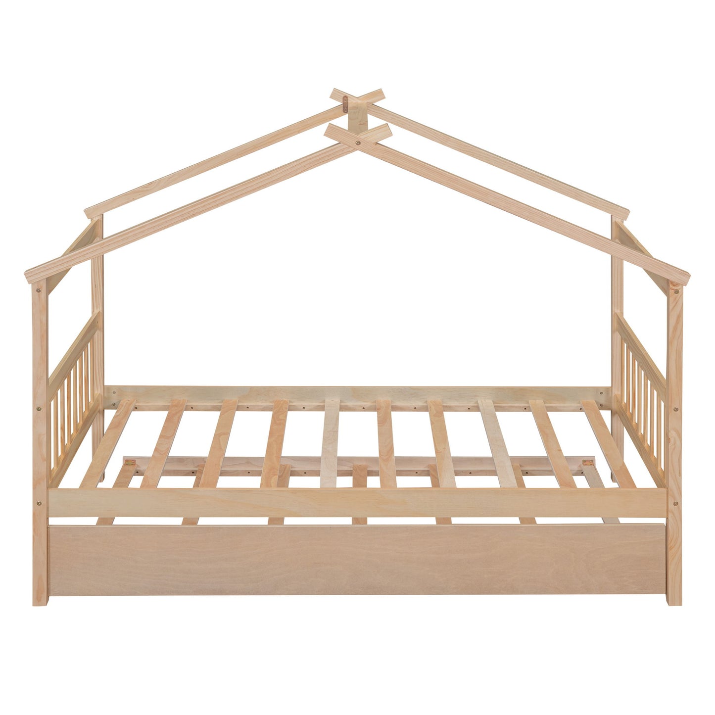 Wooden House Bed With Twin Size Trundle