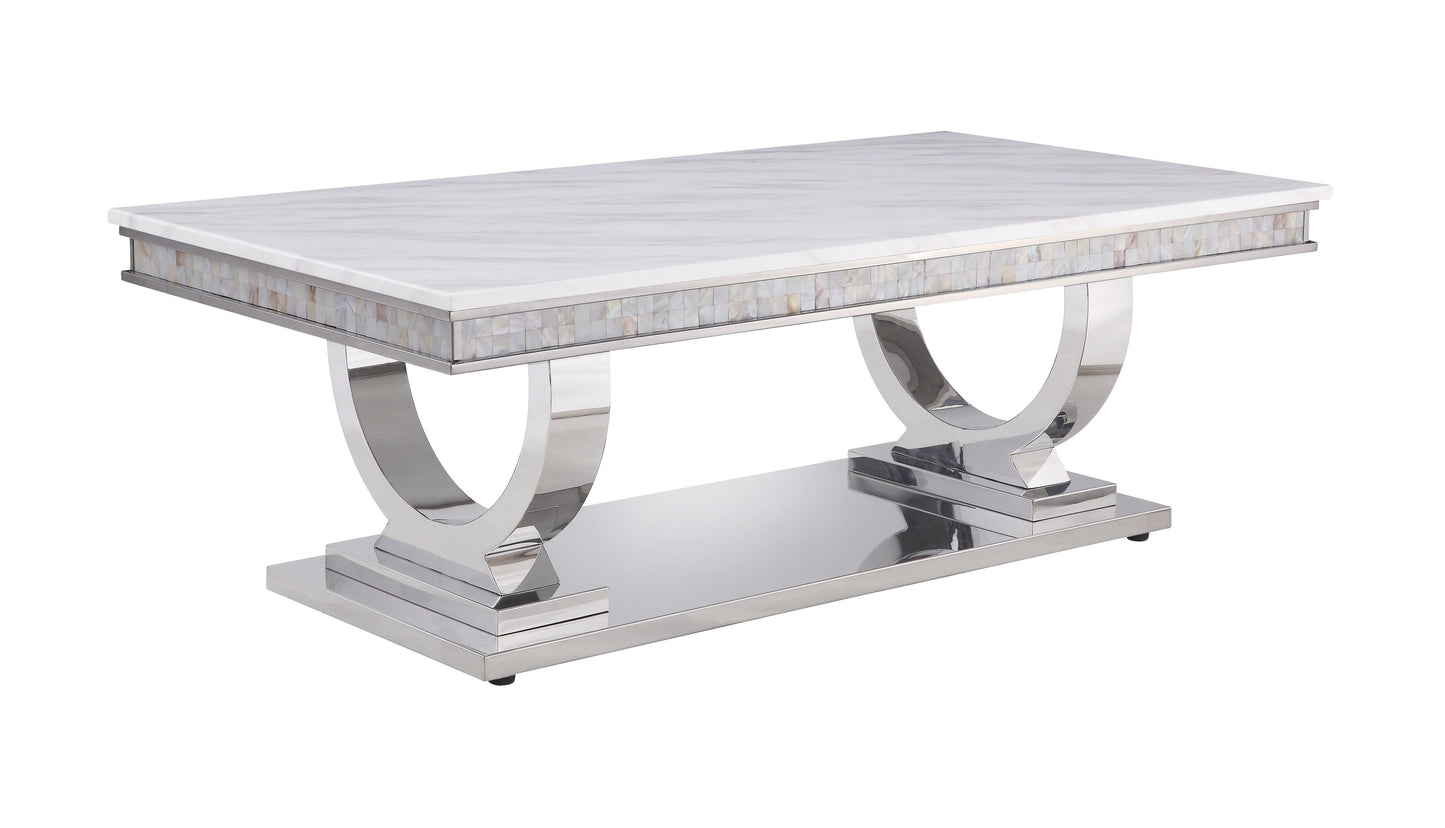 Zander - Printed Faux Marble Top & Mirrored Table - Marble