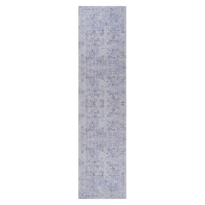 2'6'' X 10' Area Rug, Washable, Low-Pile, Non-Slip, Non-Shedding, Foldable, Kid & Pet Friendly - Blue / Cream