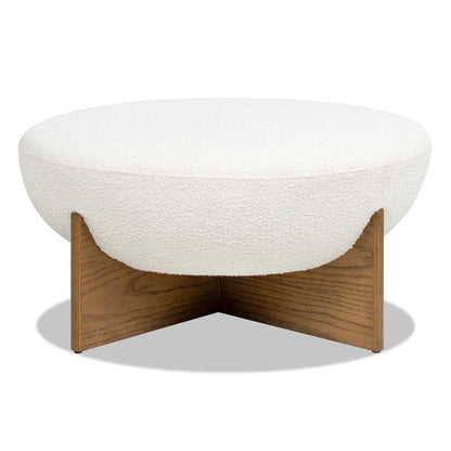 Bali - Round Upholstered Cocktail Ottoman - Natural / Ivory White