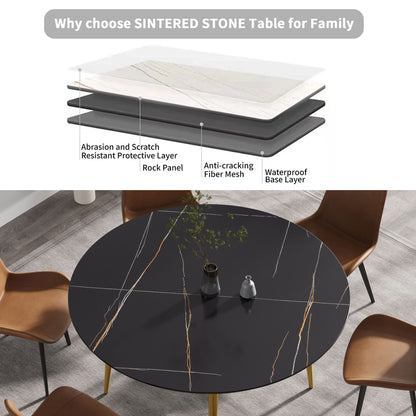 Modern Man-Made Stone Round Dining Table-Position For 6 People