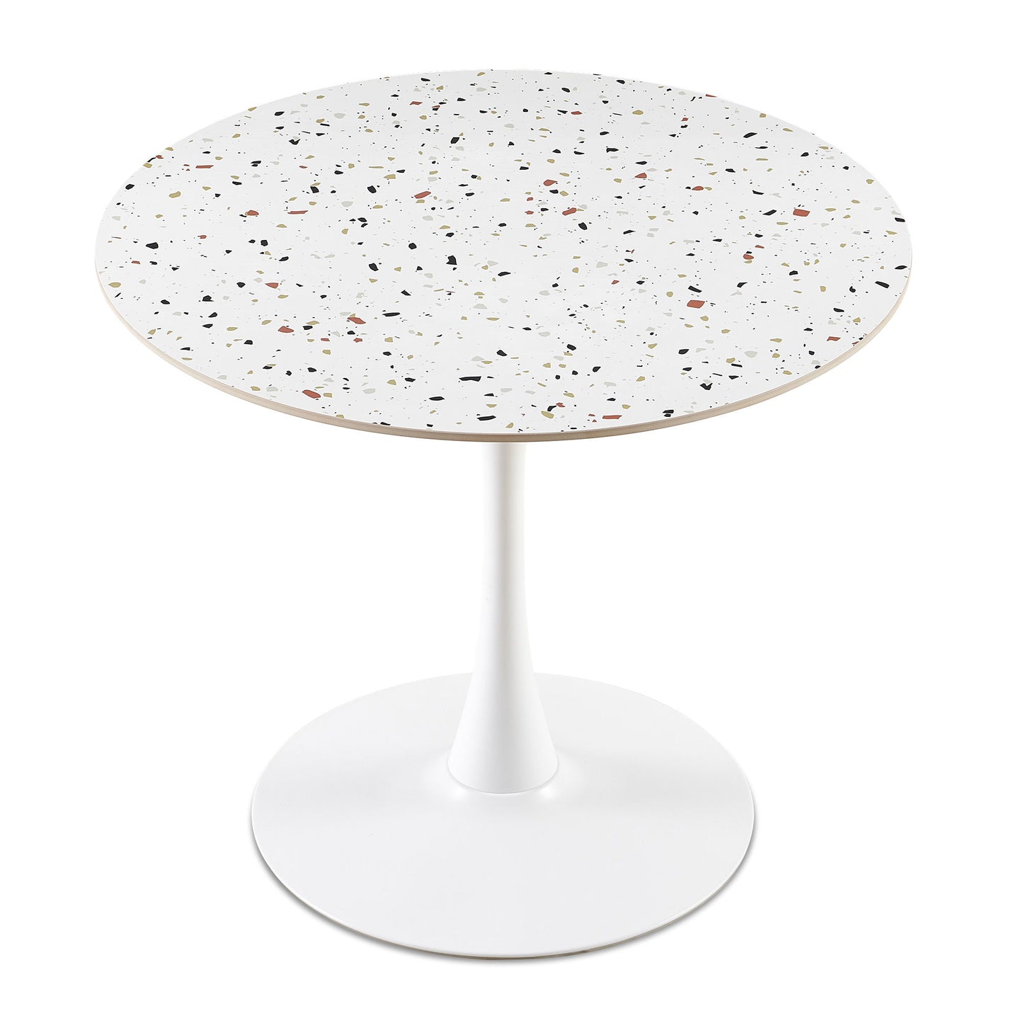 Mid-Century Stone Round Dining Table For Dining Room, Living Room, Cafe, Easy Clean - White