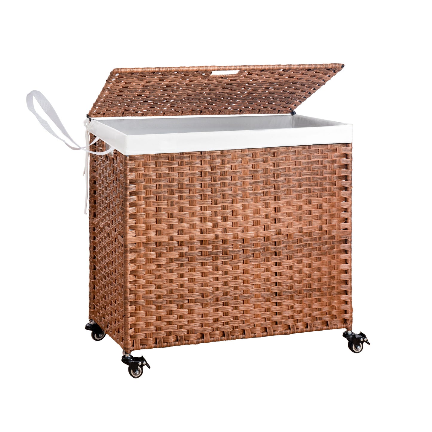 Laundry Hamper With Lid PE Rattan Powder Coating Frame Clothes Hampers With 2 Removable Bags