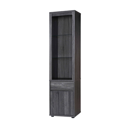 Modern Wine Showcasing Cabinet With Two Glass Shelves And Storage Cabinet - Distressed Gray