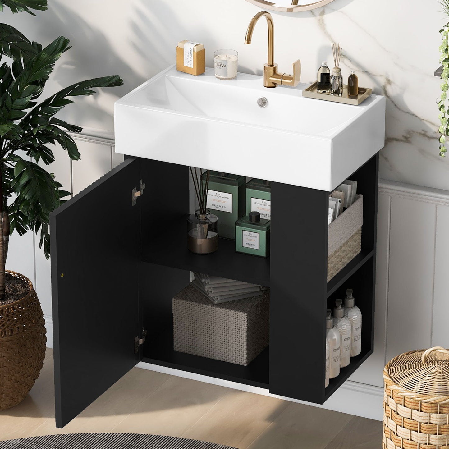 Modern Floating Bathroom Vanity With Ceramic Basin Perfect For Small Bathrooms