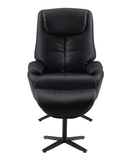 Labotina - Top Grain Leather Accent Chair With Swivel & Ottoman - Black