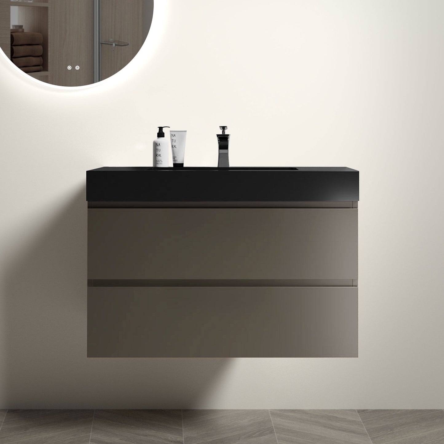 Alice - Bathroom Vanity With Sink, Large Storage Wall Mounted Floating Bathroom Vanity For Modern Bathroom, One-Piece Sink Basin Without Drain And Faucet