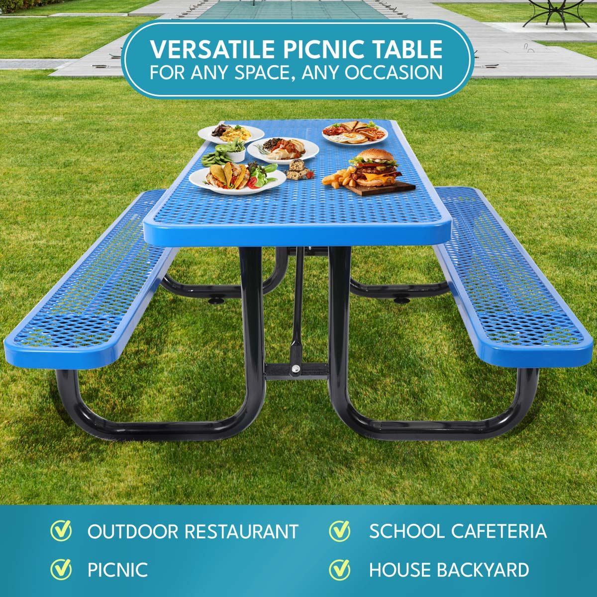 Outdoor Steel Picnic Rectangular Table With Umbrella Pole