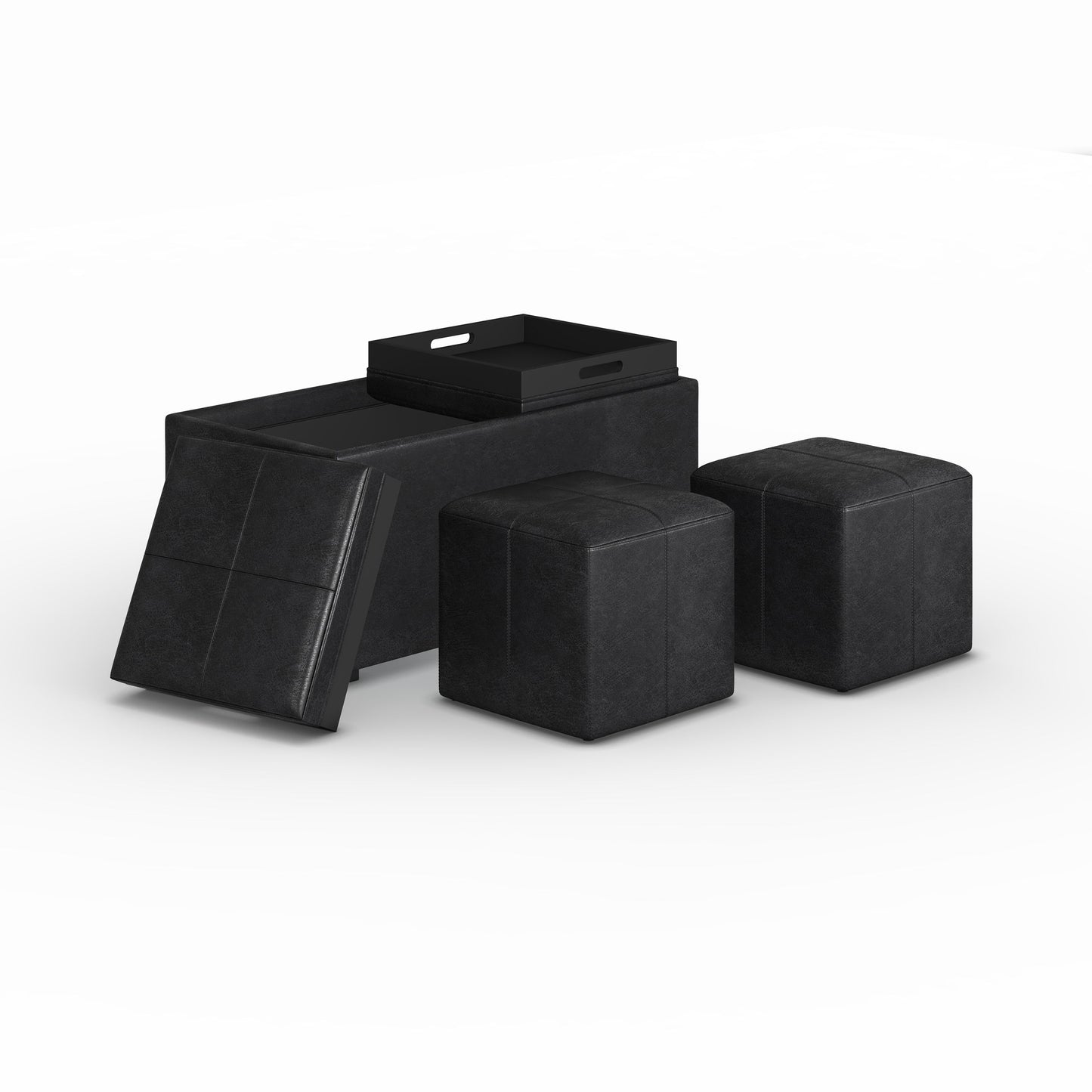 Avalon - 5 Piece Storage Ottoman - Distressed Black