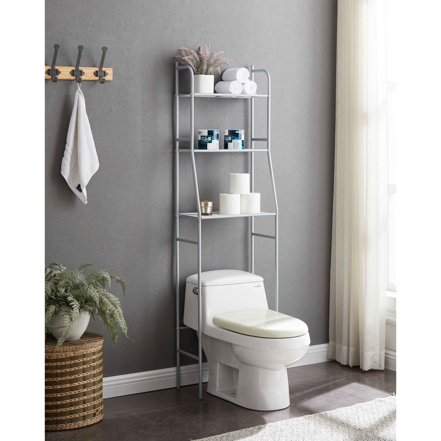 Three Tier Over The Toilet Storage Shelf - Wood