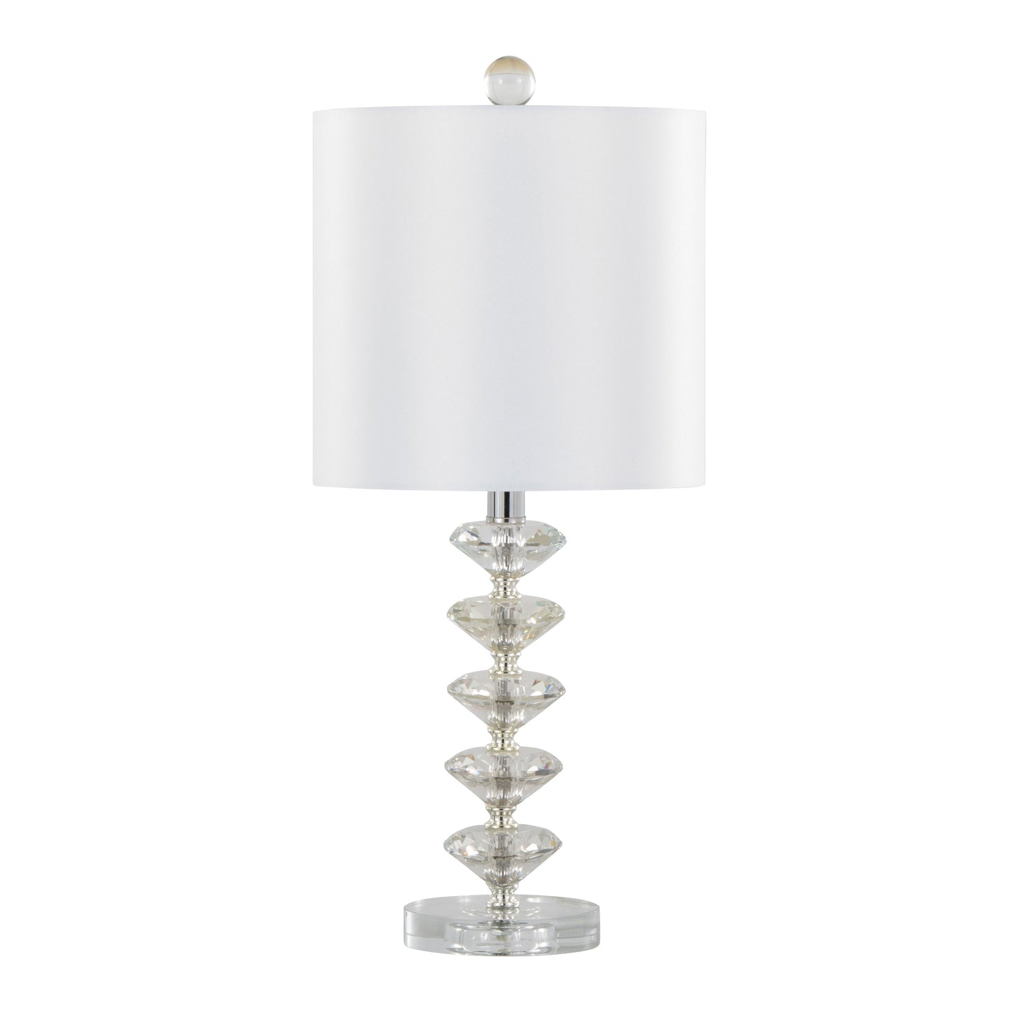 Diamond - Stacked Contemporary Crystal Table Lamp (Set of 2) - Clear / Off White / Chrome