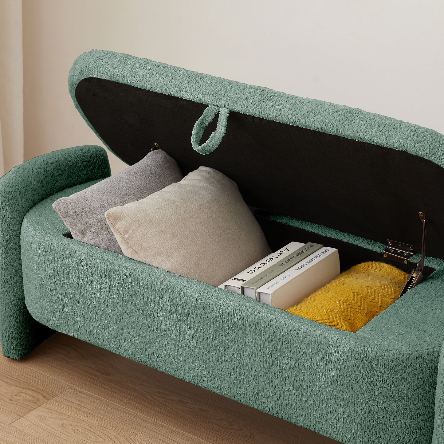 Ottoman Oval Storage Bench, 3D Lamb Fleece Bench With Large Storage Space For The Living Room, Entryway And Bedroom