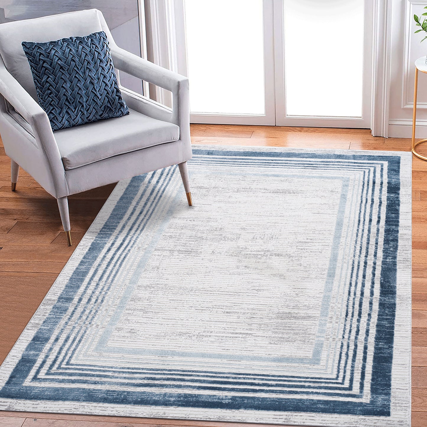 Bordered Non-Shedding Living Room Bedroom Dining Home Office Stylish And Stain Resistant Area Rug