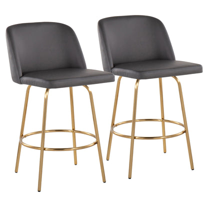 Toriano - Contemporary, Fixed Height Counter Stool With Swivel With Round Footrest (Set of 2)