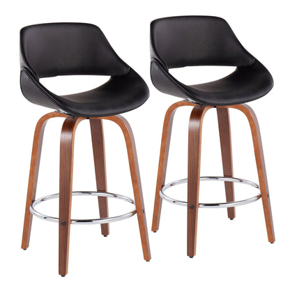 Fabrico - Mid Century Modern, Fixed Height Counter Stool With Round Footrest (Set of 2)