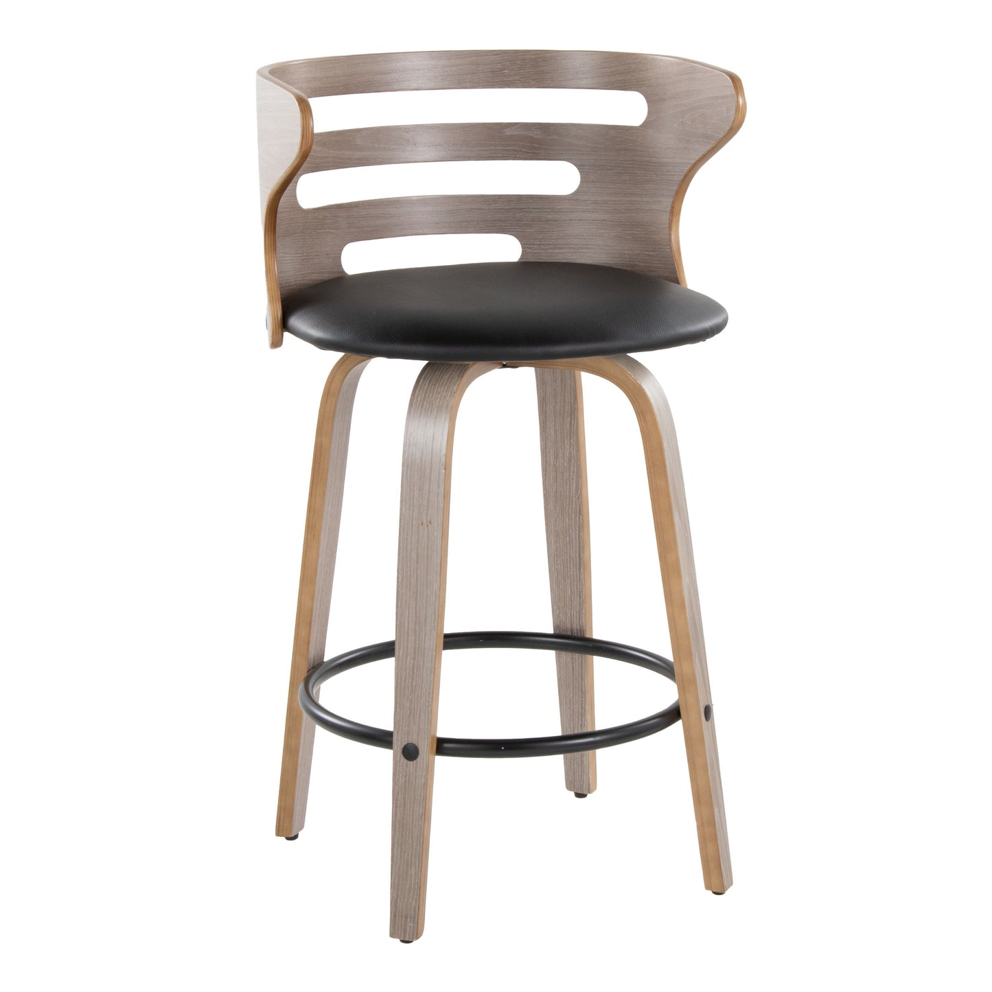 Cosini - Mid Century Modern Fixed Height Barstool With Swivel And Round Footrest (Set of 2)