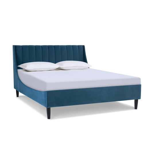 Aspen - Queen Vertical Tufted Modern Headboard Platform Bed Set - Satin Teal Blue