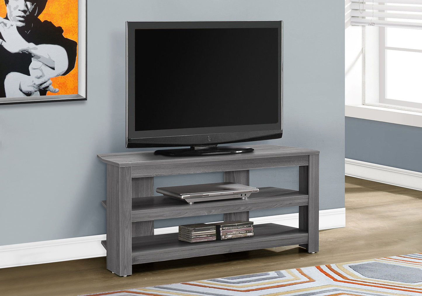 TV Stand, Console, Media Entertainment Center, 3 Storage Shelves