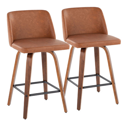 Toriano - Mid Century Modern Fixed Height Counter Stool & Square Footrest (Set of 2)