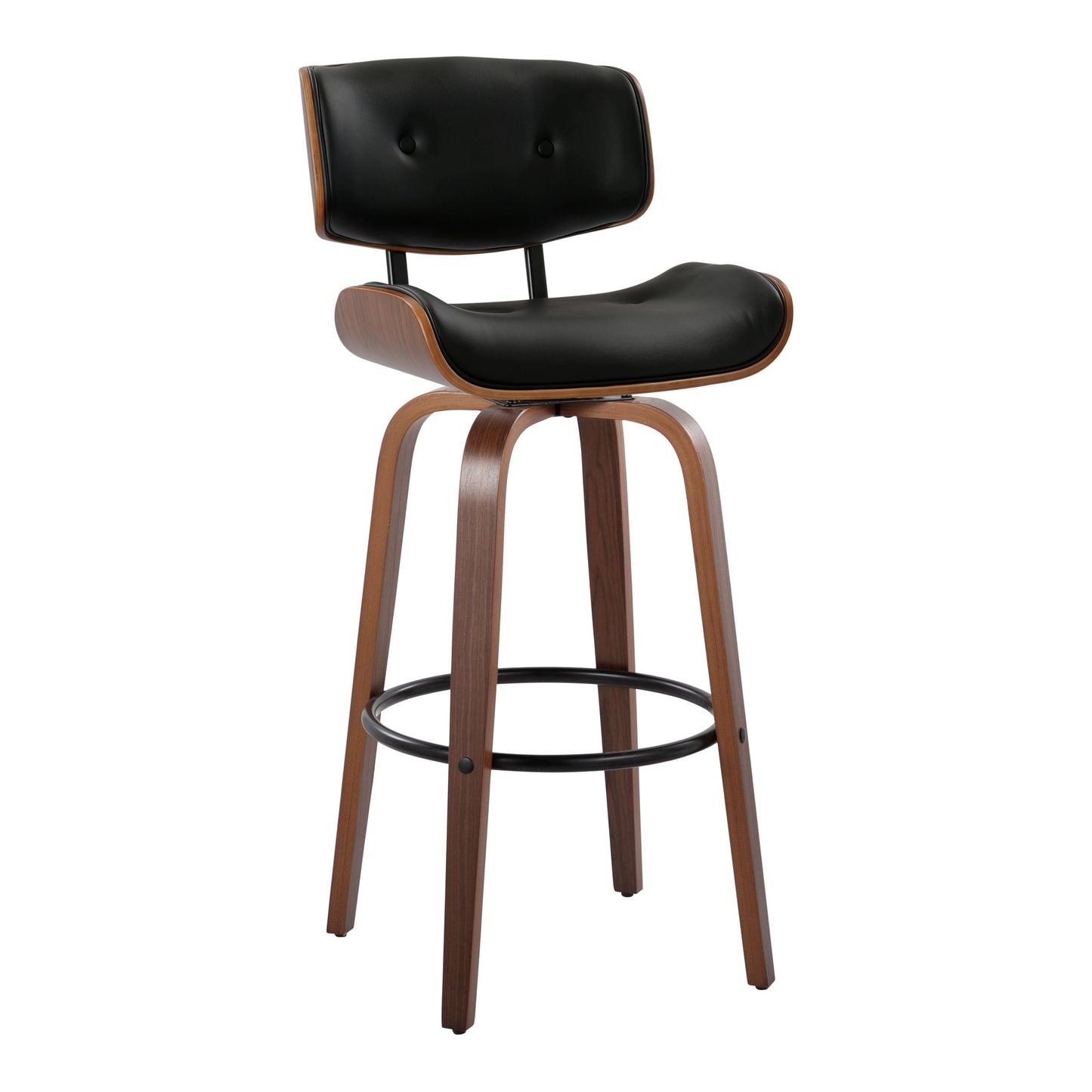 Lombardi - Mid-Century Modern Fixed Height Barstool With Swivel With Round Footrest (Set of 2)