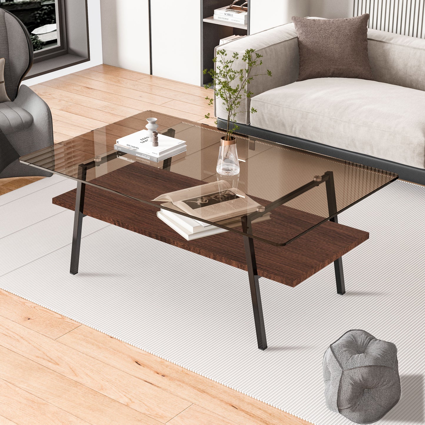 Rectangle Coffee Table, Tempered Glass Tabletop Modern Table For Living Room